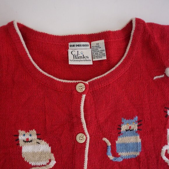Vintage CJ Banks Hand-Embroidered Cat Button Cardigan Whimsical Kitschcore 3X - Picture 8 of 11